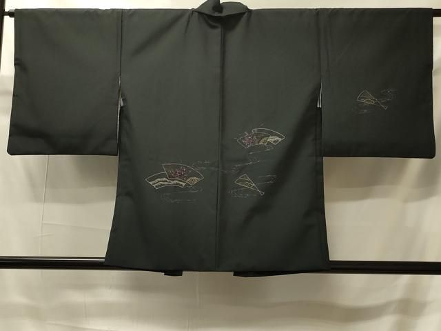 平和屋着物＃羽織　総刺繍　流水地紙花文　黒地　金銀糸　正絹　逸品　CABI6060in 15,600円