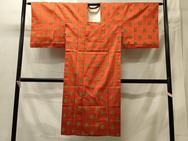 平和屋着物＃道行コート　雨コート　単衣　格子　ロング丈　正絹　逸品　CABI6062in