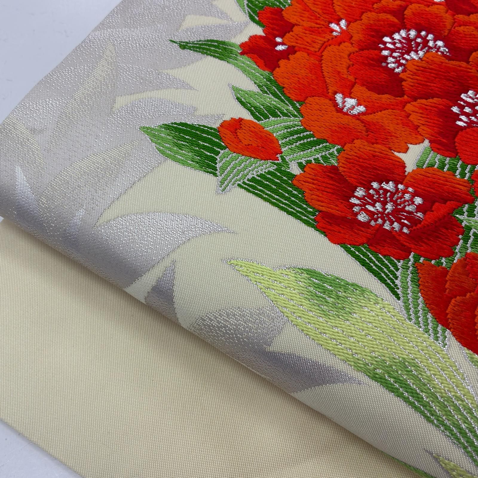 402mn74◇百貨店取扱い モール織 名古屋帯 花唐草◇美品 お仕立て上がり・