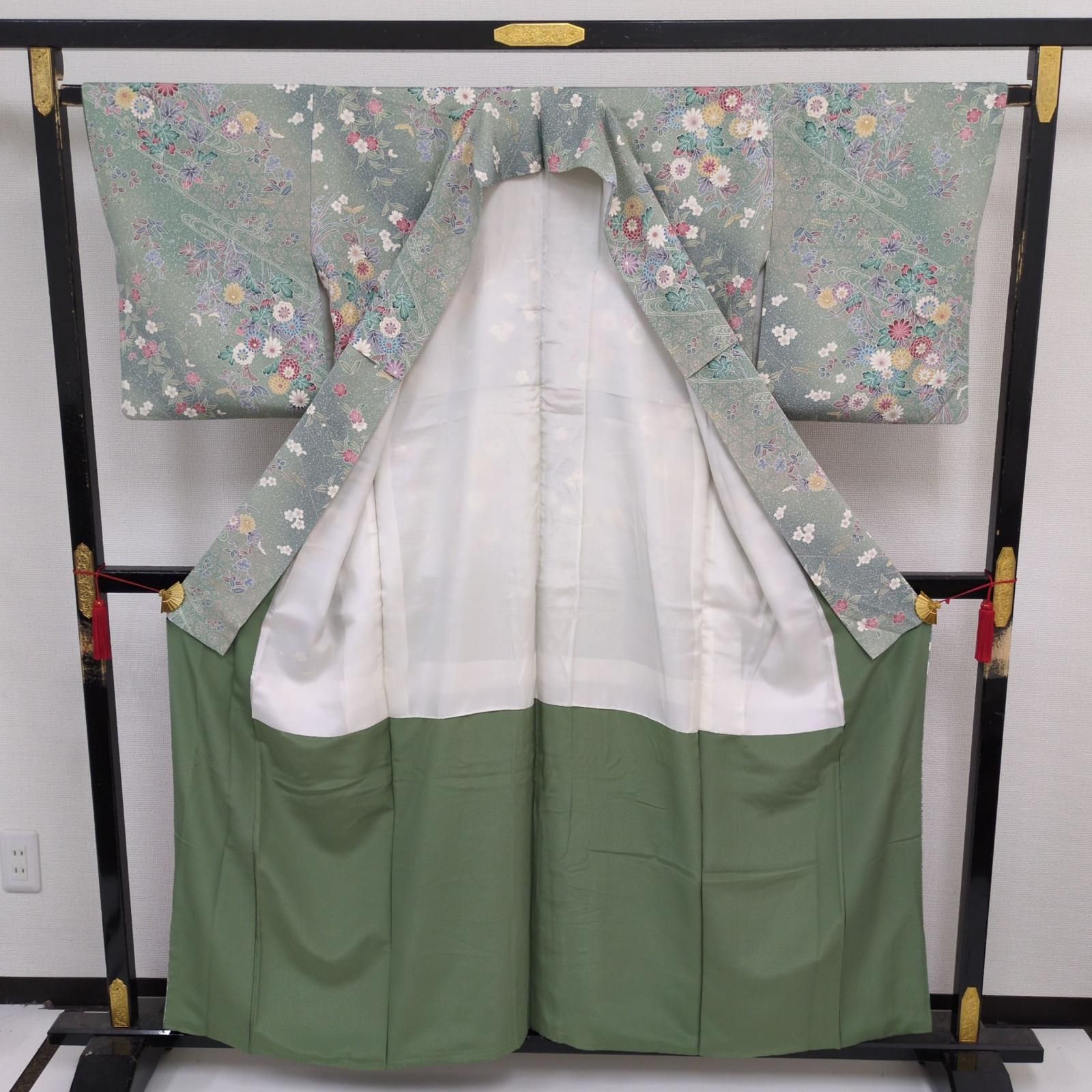 小紋 正絹 友禅 美しい花草模様暈し染め 上品 袷 着物 a-332 