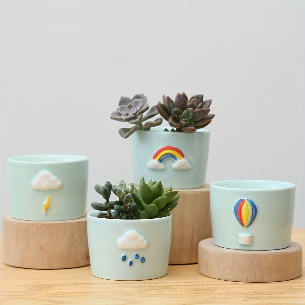 鉢植え 植木鉢 プランター プラントポット フラワーポット ガーデニング セラミック 屋内 屋外 インテリア 庭 玄関 雷 雨 虹 気球 4個セッ