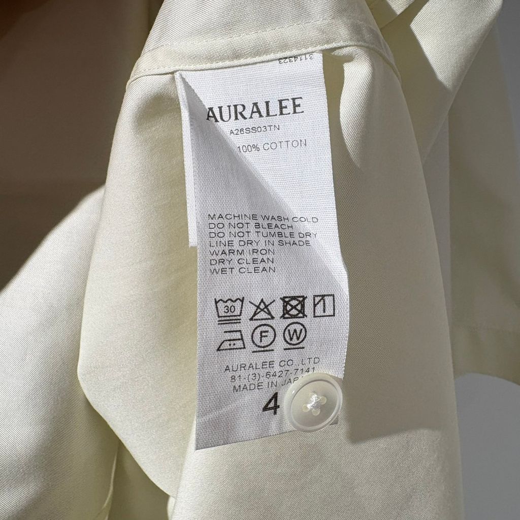 AURALEE オーラリー 26SS WASHED FINX TWILL BIG HALF SLEEVED SHIRT