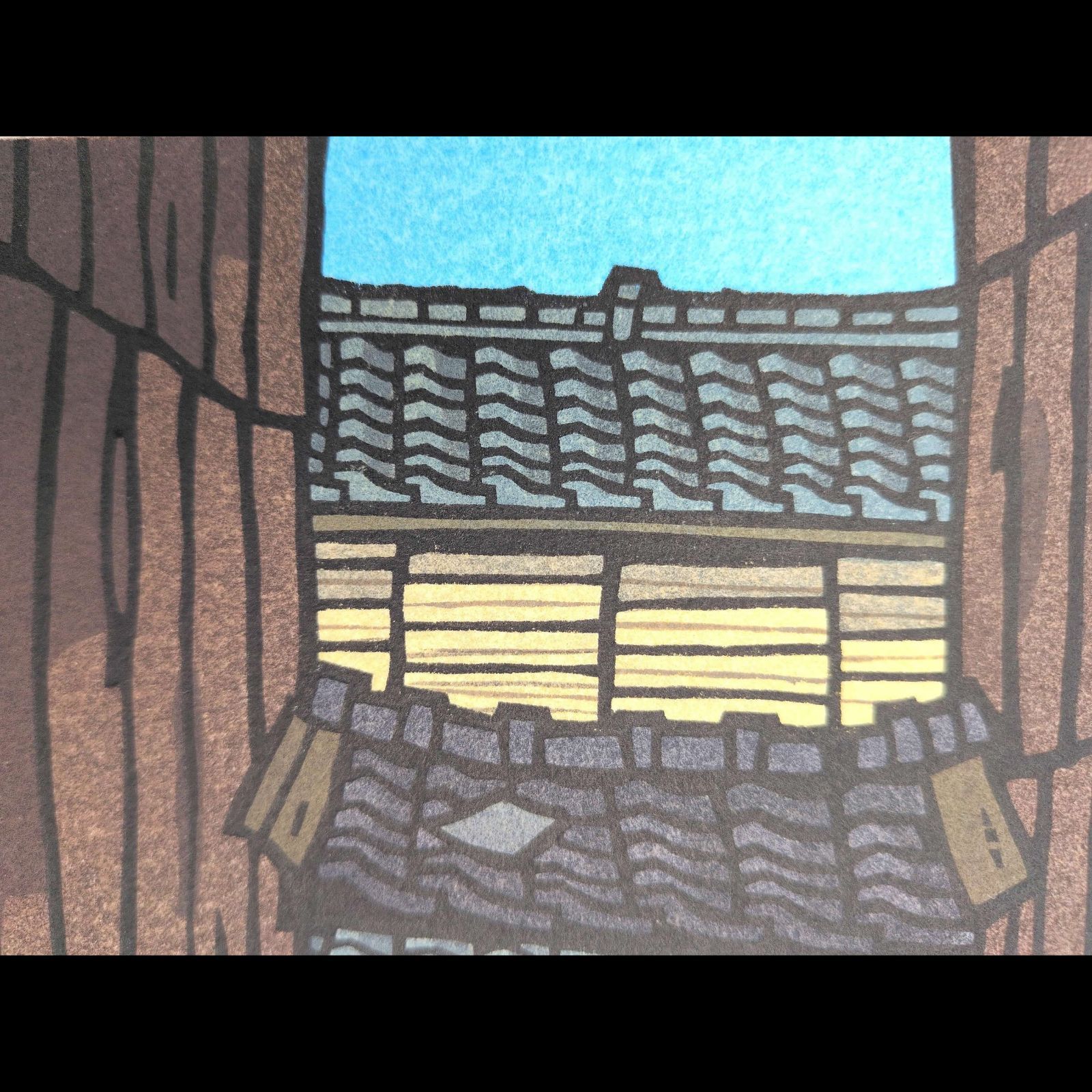 真作]創作版画 西嶋勝之先生木版画「くんぷう」サインあり 無限定