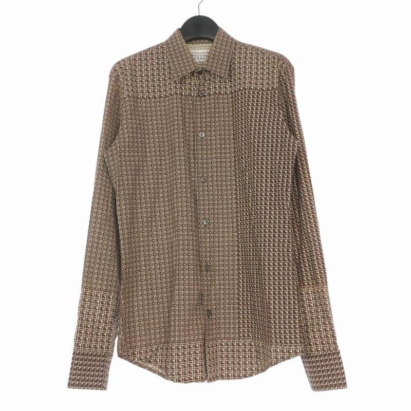 マルタンマルジェラ Martin Margiela 07AW 00's 本人期 総柄 ロングスリーブシャツ 長袖 1 ブラウン/ベージュ 30DL049 ここのえタグ 国内正規 21,097円