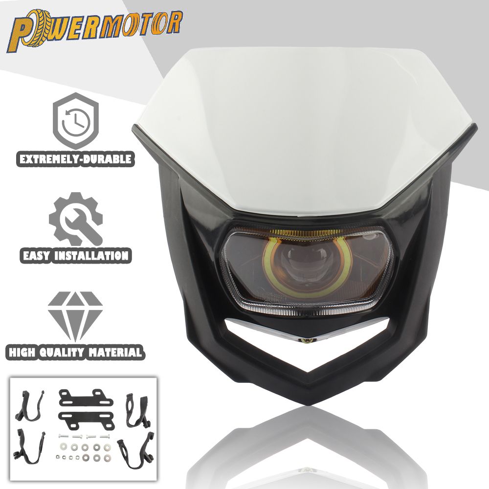 PowerMotor ホンダ ヤマハ スズキ対応 エンジェルアイヘッドライト 2002〜2023 汎用エンデューロモトクロス DRL 35W