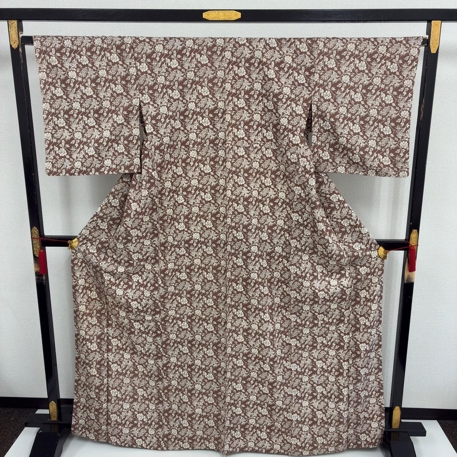 単衣 小紋 正絹 型染め 花唐草 鳳凰 着物 d-939 - メルカリ