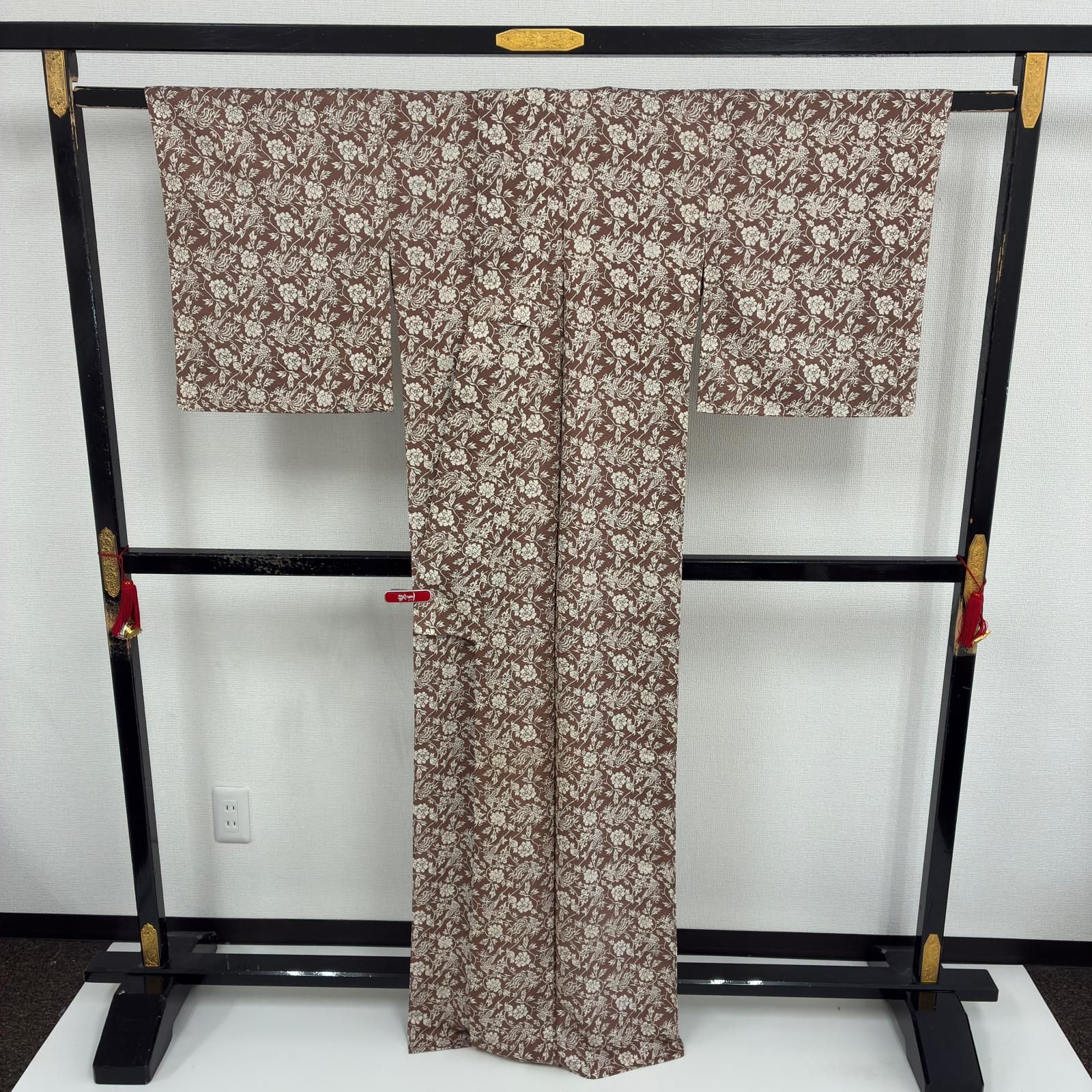 単衣 小紋 正絹 型染め 花唐草 鳳凰 着物 d-939 - メルカリ
