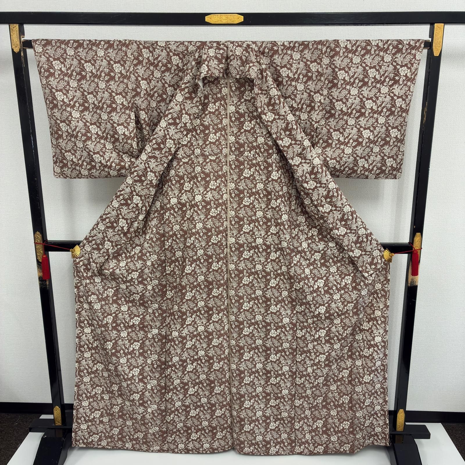 単衣 小紋 正絹 型染め 花唐草 鳳凰 着物 d-939 - メルカリ