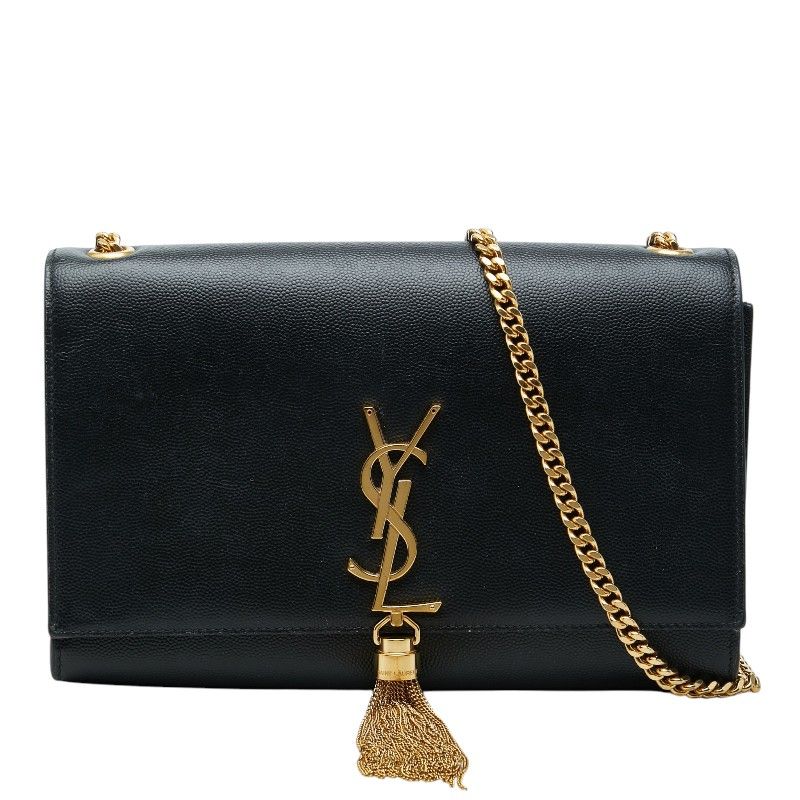 サンローラン ケイト 斜め掛け チェーン ショルダーバッグ ブラック ゴールド レザー レディース SAINT LAURENT【1-0279973】