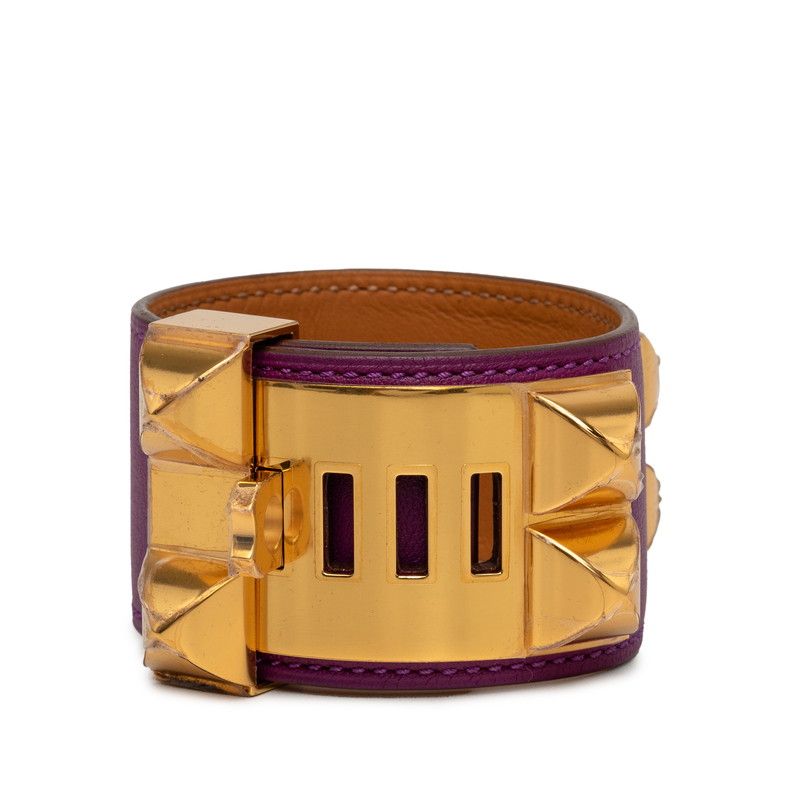 エルメス コリエドシアン ブレスレット パープル ゴールド レザー メッキ レディース HERMES【252-81226】