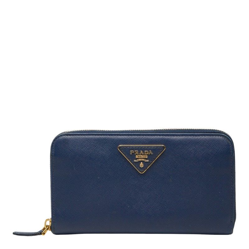 プラダ 三角ロゴプレート ラウンドファスナー 長財布 1M0506 ネイビー サフィアーノレザー レディース PRADA【1-0281885】