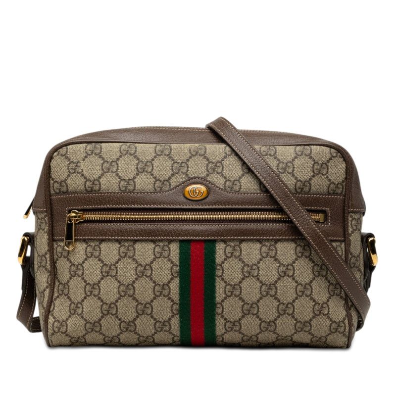 グッチ オフィディア GGスプリーム シェリーライン 斜め掛け ショルダーバッグ 517080 ベージュ PVC レザー レディース GUCCI【228-82364】