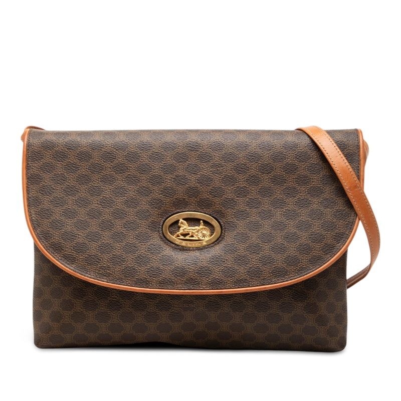 セリーヌ マカダム ショルダーバッグ クラッチバッグ 2WAY ブラウン PVC レザー レディース CELINE【228-82436】