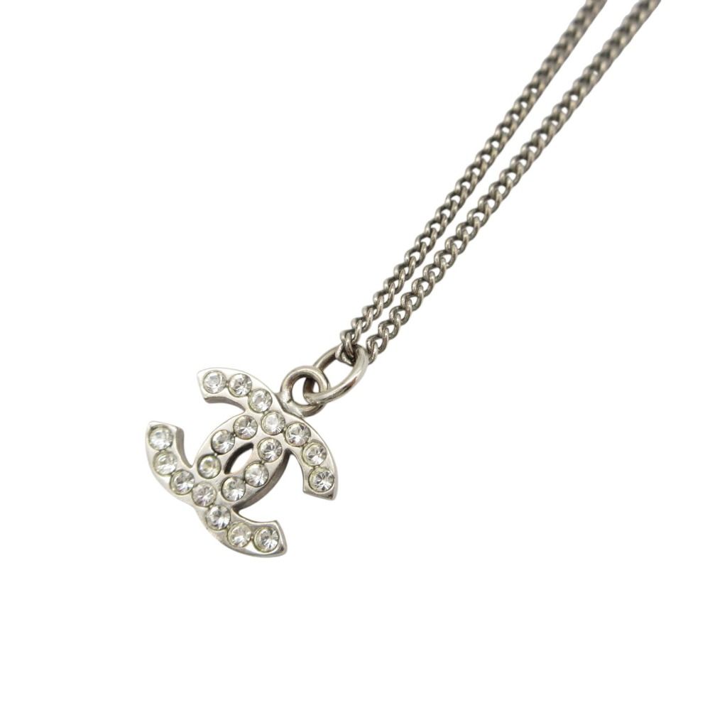 CHANEL シャネル ネックレス ココマーク ラインストーン ネックレス メッキ シルバー レディース 【中古】