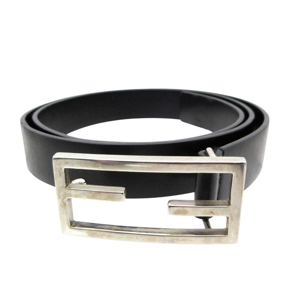 FENDI フェンディ ベルト Fロゴバックル レザー シルバー金具 イタリア製 ブラック 42 メンズ 【中古】