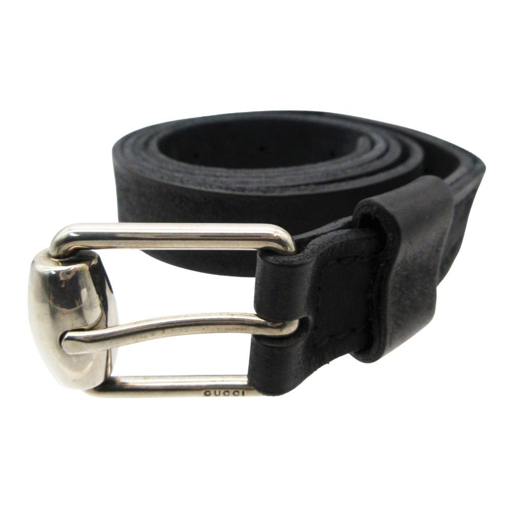 GUCCI グッチ ベルト ロゴバックル レザー ロングベルト イタリア製 ブラック 85/34 メンズ 【中古】