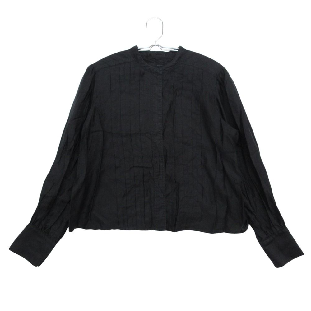 genre ジャンル ブラウス タック トップス コットン 長袖 バンドカラー ブラック F【M】 レディース 【中古】