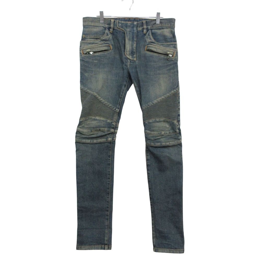 BALMAIN バルマン デニムパンツ バイカージーンズ ボトムス テーパード スキニー ブルー 30【M】 メンズ 【中古】