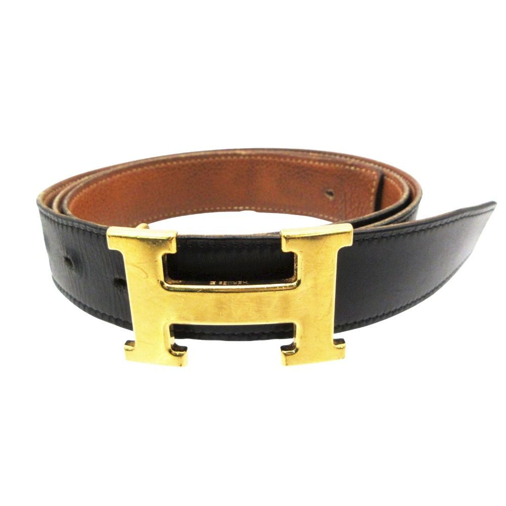 HERMES エルメス ベルト コンスタンス リバーシブル Hロゴバックル ゴールド金具 □F 刻印 ブラック 95 メンズ 【中古】