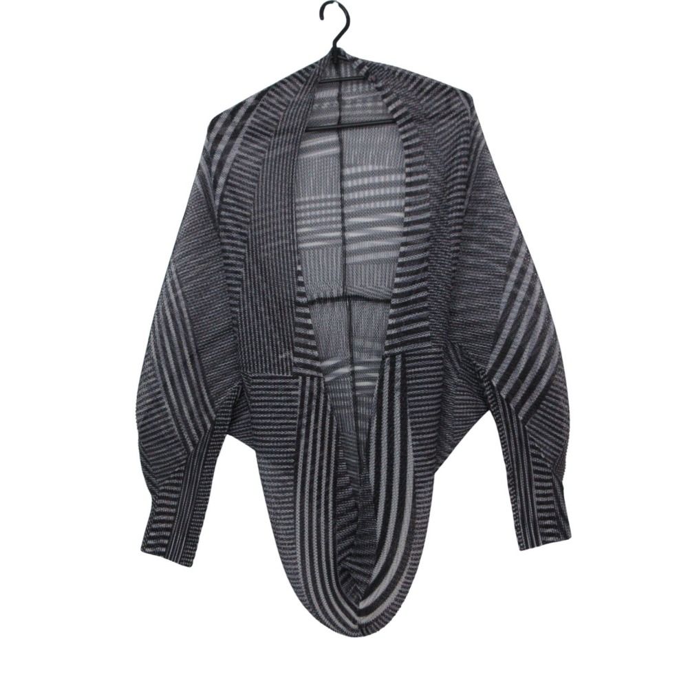 美品 PLEATS PLEASE プリーツプリーズ カーディガン メッシュ プリーツ ストライプ柄 長袖 日本製 ボレロ アウター ブラック - レディース 【中古】