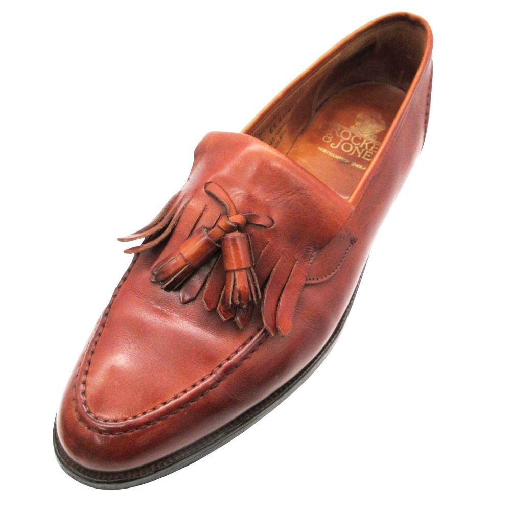 CROCKETT&JONES クロケットアンドジョーンズ スリッポン 英国製 キルト タッセル ローファー レザー シューズ 革靴 ブラウン 7 25.5cm メンズ 【中古】