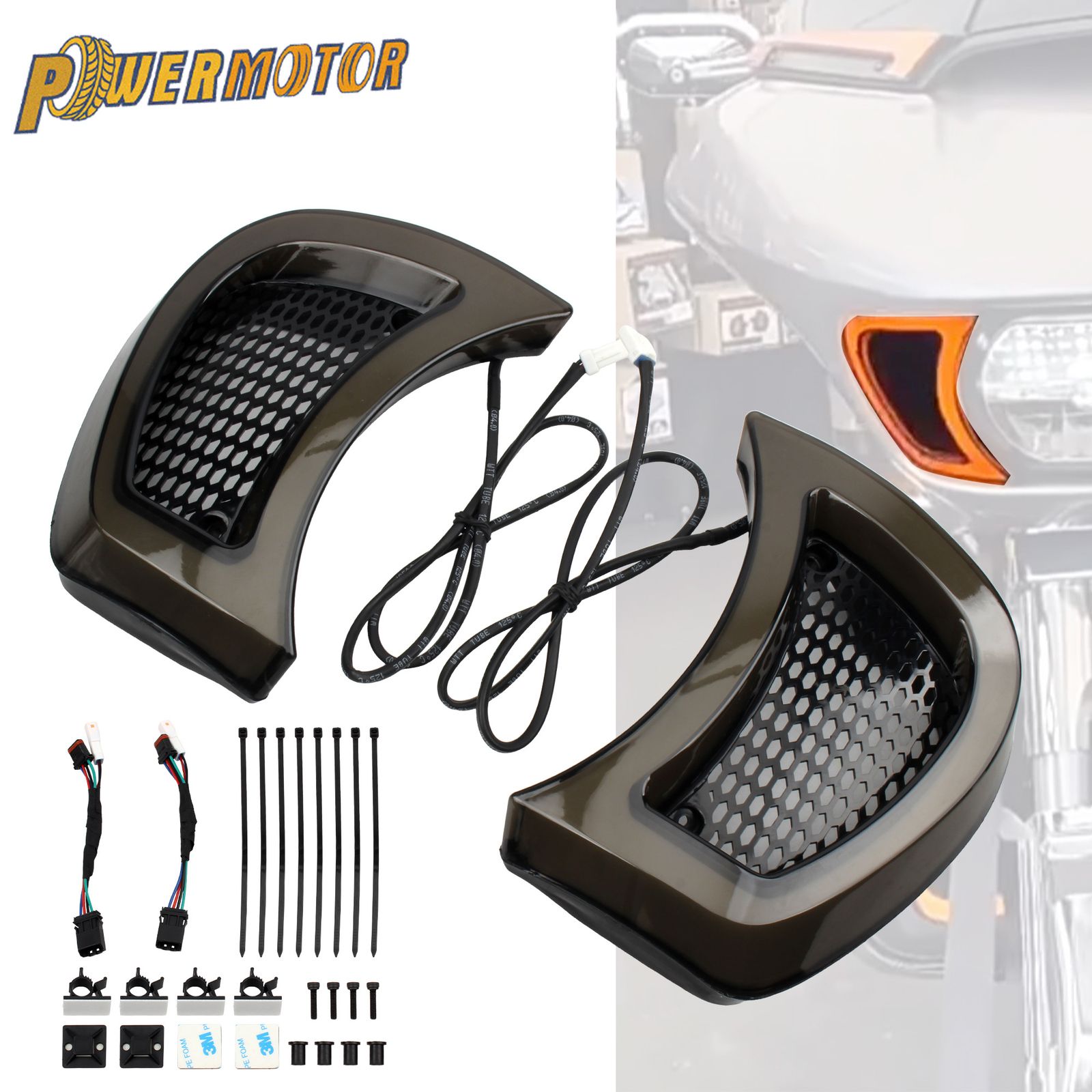 PowerMotor ハーレーツーリング FLTR CVOロードグライド 2015〜2024対応 LEDヘッドライトベントアクセントトリム ターンシグナルライト