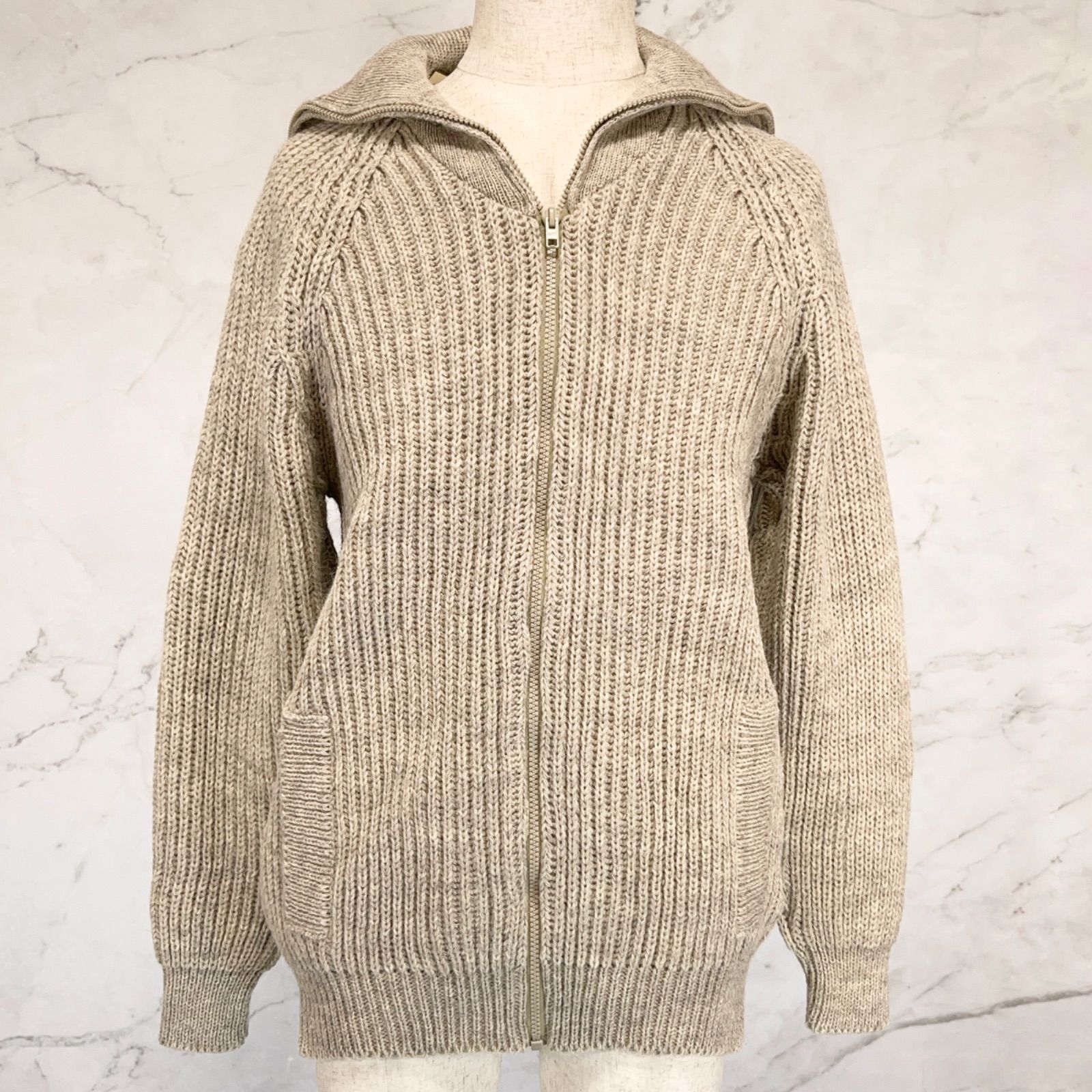 未使用品　HIGHLAND 2000 ハイランド　2000 パークレインジャーセーター　ジップアップ　ニット　エルボーパッチ　ブリティッシュウール　レザー　牛革　英国製　イングランド製　Lサイズ