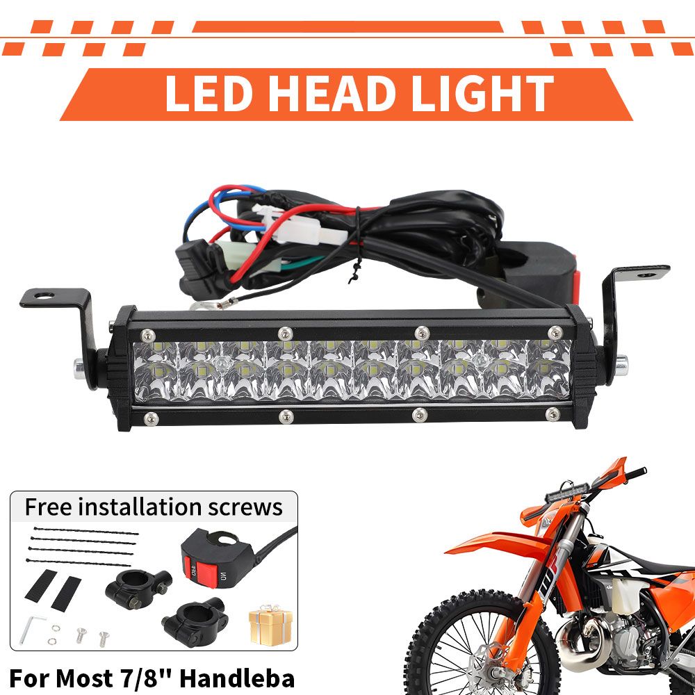 JFGRACING LEDライトバー 60W 2500lm 22mmハンドルバー対応 CRF XR EXC XC KLX 50〜250cc ダートピットバイク用