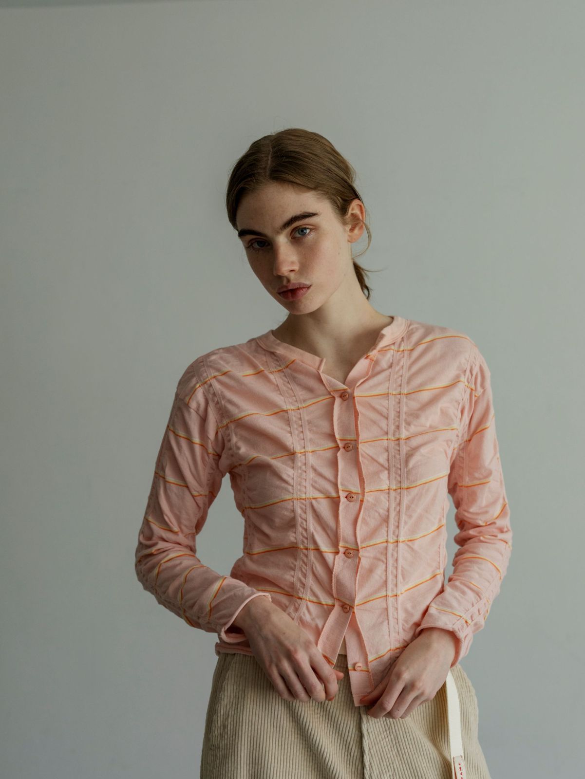 8月下旬発送予定 MEYAME メヤメ TUCKED JACQUARD BORDER CARDIGAN PULLOVER MEY-2500 PINK ジャガードボーダーカーディガン プルオーバー 15,246円