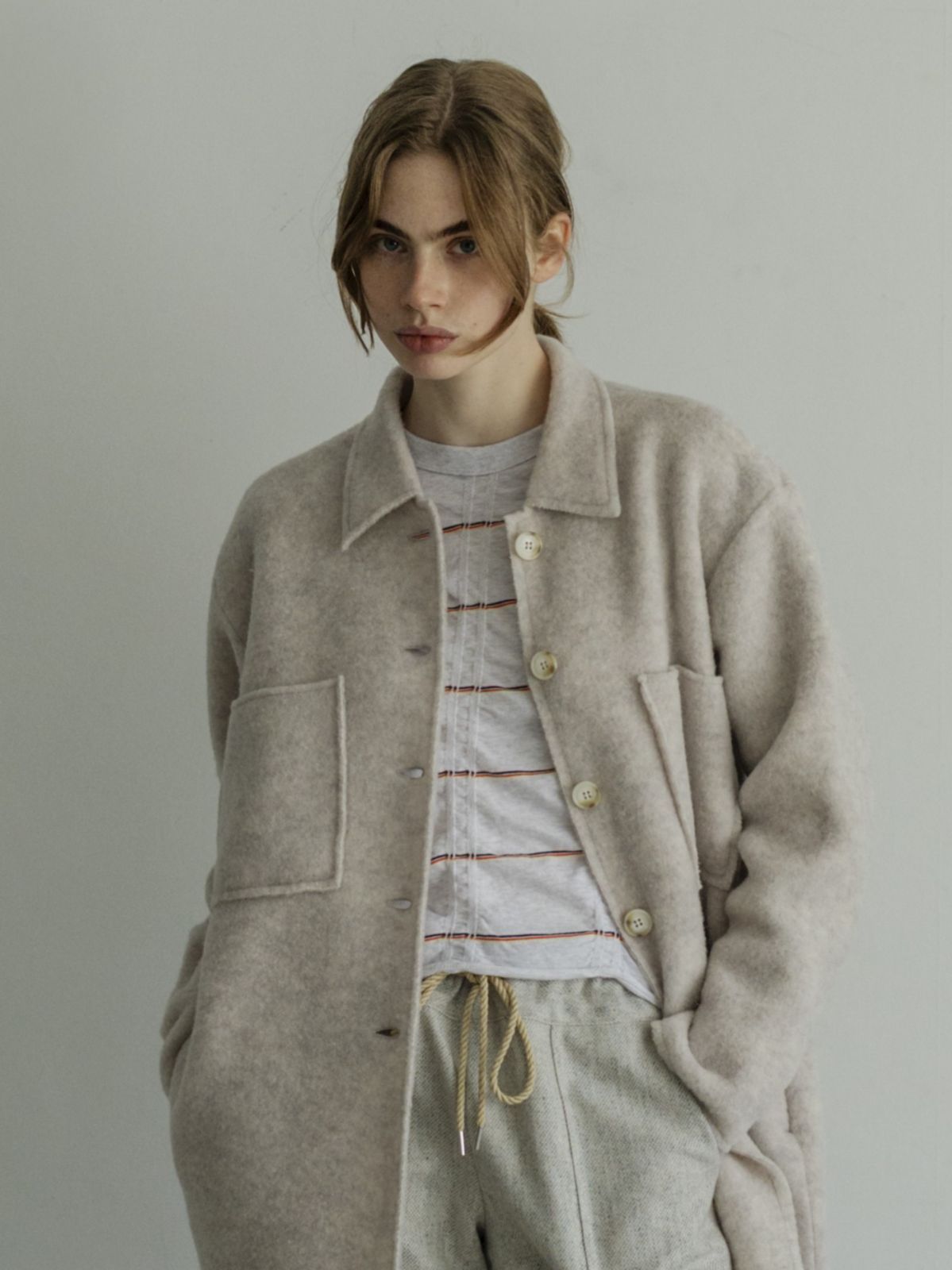 8月下旬発送予定 MEYAME メヤメ TUCKED JACQUARD BORDER CARDIGAN PULLOVER MEY-2500 HEATHER GREY ジャガードボーダーカーディガン プルオーバー 14,850円