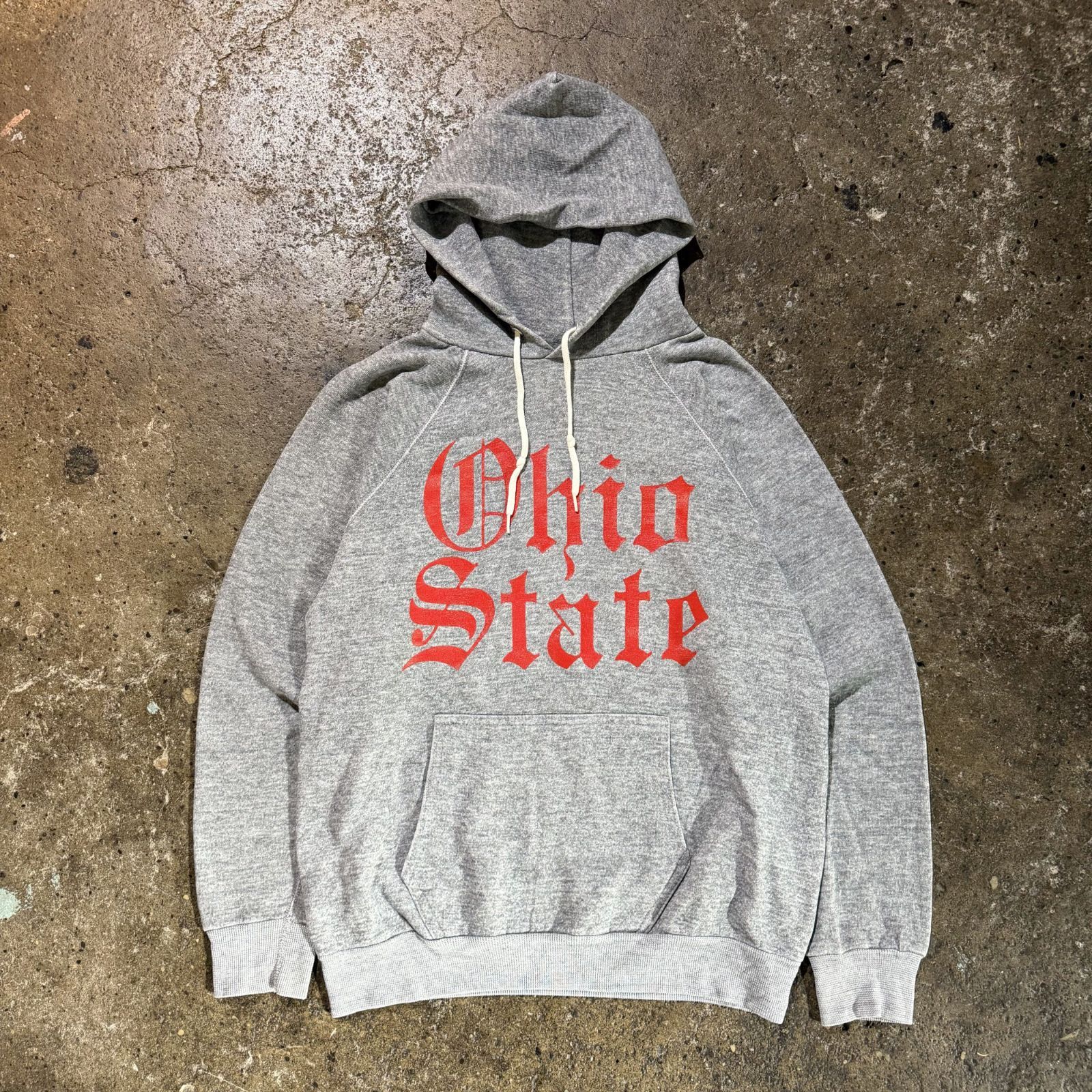 H.WOLF & SONS 70s 80s USA製 カレッジロゴ パーカー Ohio State オールドイングリッシュ Creslan グレー M 1970s 1980s H.ウルフアンドサンズ