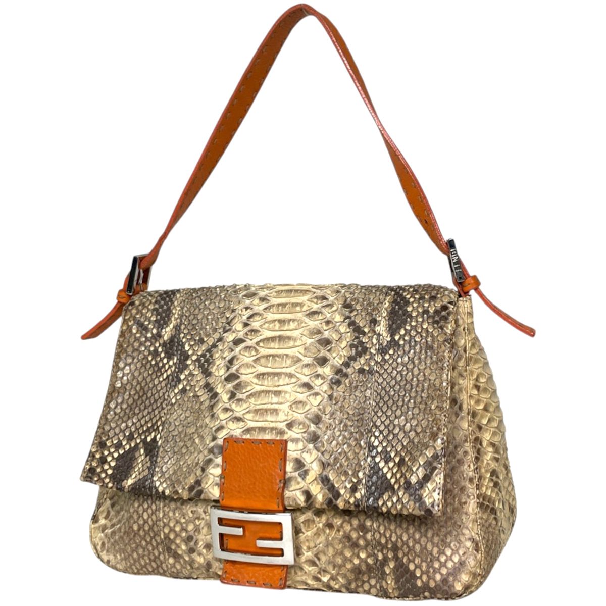 フェンディ FENDI ショルダーバッグ セレリア マンマバゲット パイソン ベージュ オレンジ 8BR102 レディース 【中古】 86,900円