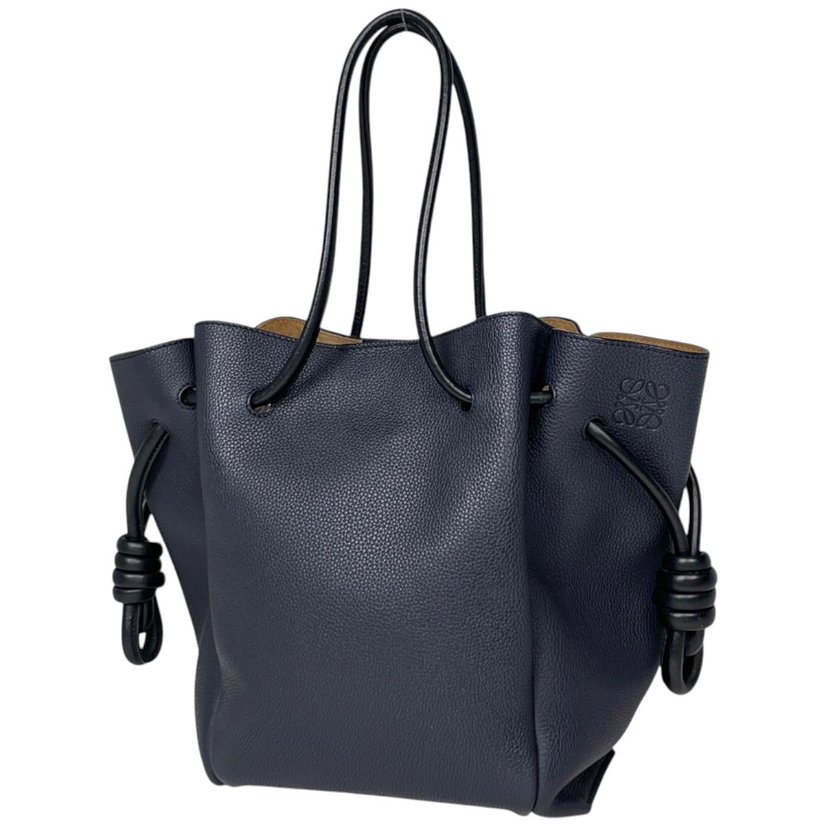 ロエベ LOEWE トートバッグ フラメンコ ノット スモール 巾着型 アナグラム レザー ネイビー レディース 【中古】