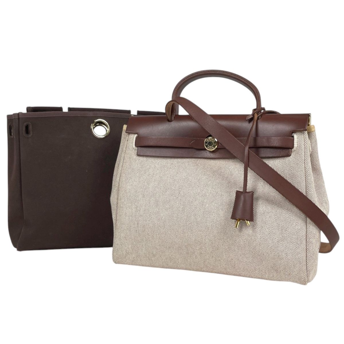 エルメス HERMES エールバッグPM ハンドバッグ 2WAY ショルダーバッグ トワルアッシュ ナチュラル ブラウン □F レディース 【中古】 108,900円