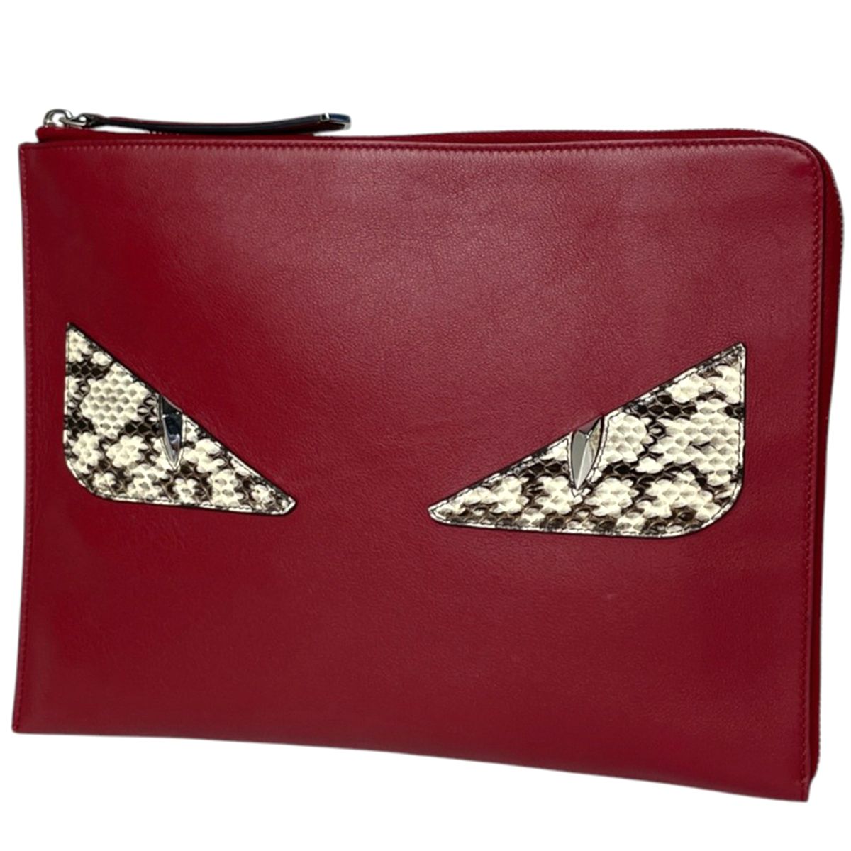 フェンディ FENDI クラッチバッグ バグズ モンスター レザー レッド 8M0370 レディース 【中古】