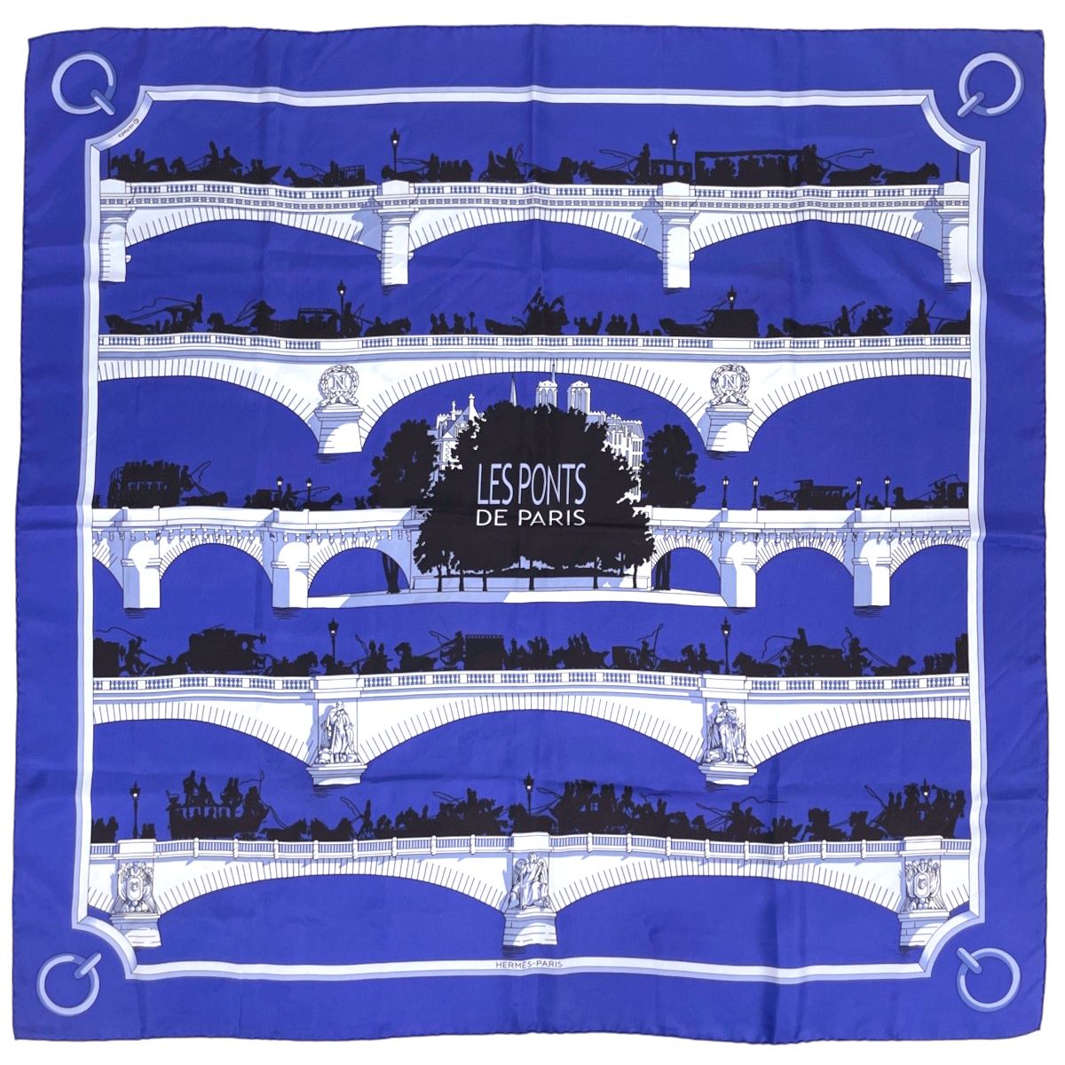 エルメス HERMES カレ90 LES PONTS DE PARIS スカーフ パリの橋 シルク ブルー レディース 【中古】