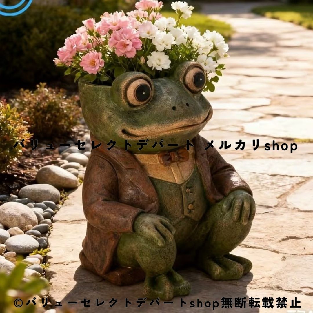 植木鉢 ガーデンプランター かわいい カエル型 オリジナルデザイン カエル置物付きフラワーポット レジン風ガーデンスタチュー 屋内屋外兼用 ホームデコレーション バルコニー 庭 玄関 テラス装飾 多肉植物 観葉植物 小花植えに最適 おしゃれ ナチュラル