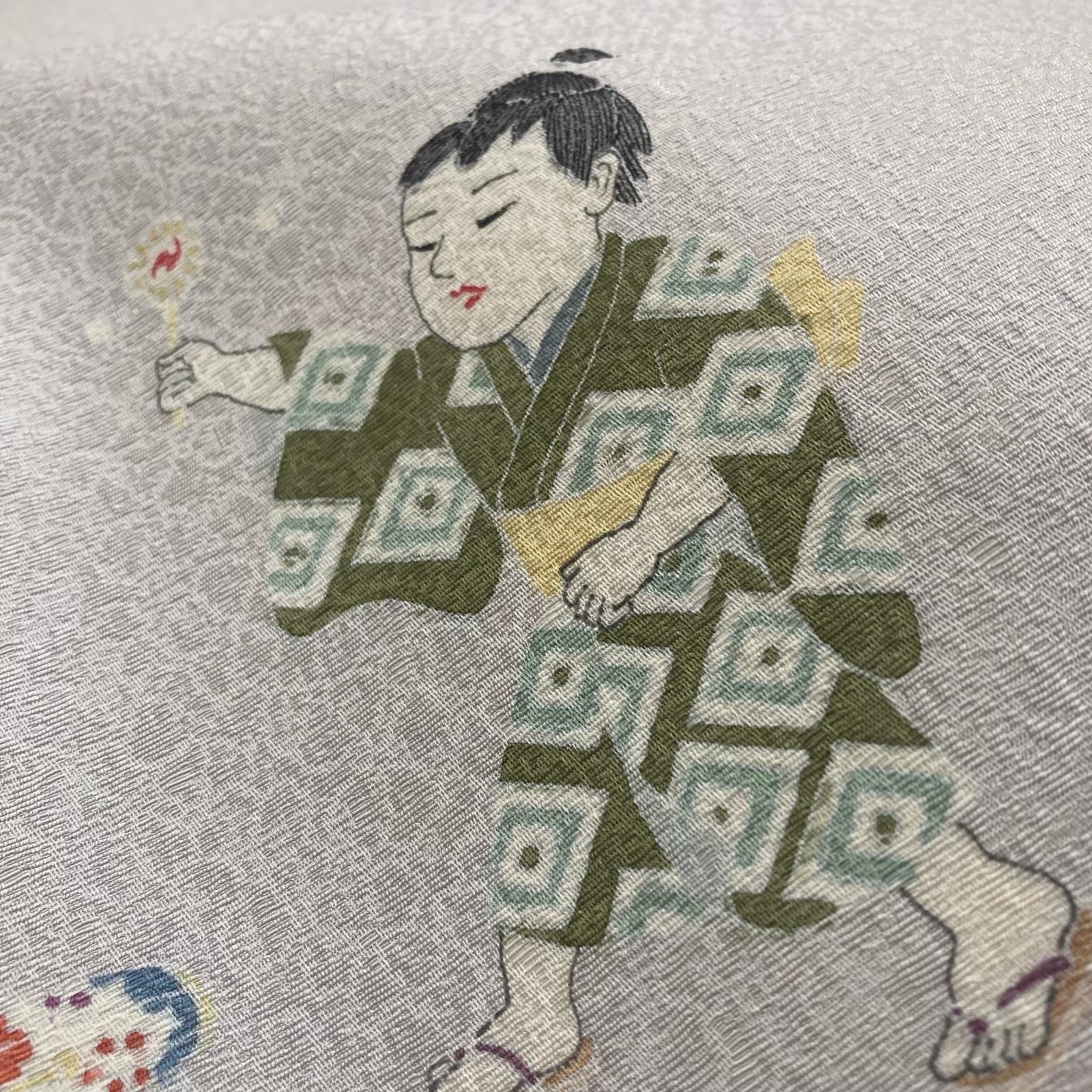 袋帯 友禅 可愛い子供達 上品な地紋 ガード加工 正絹 着物 MA-7134