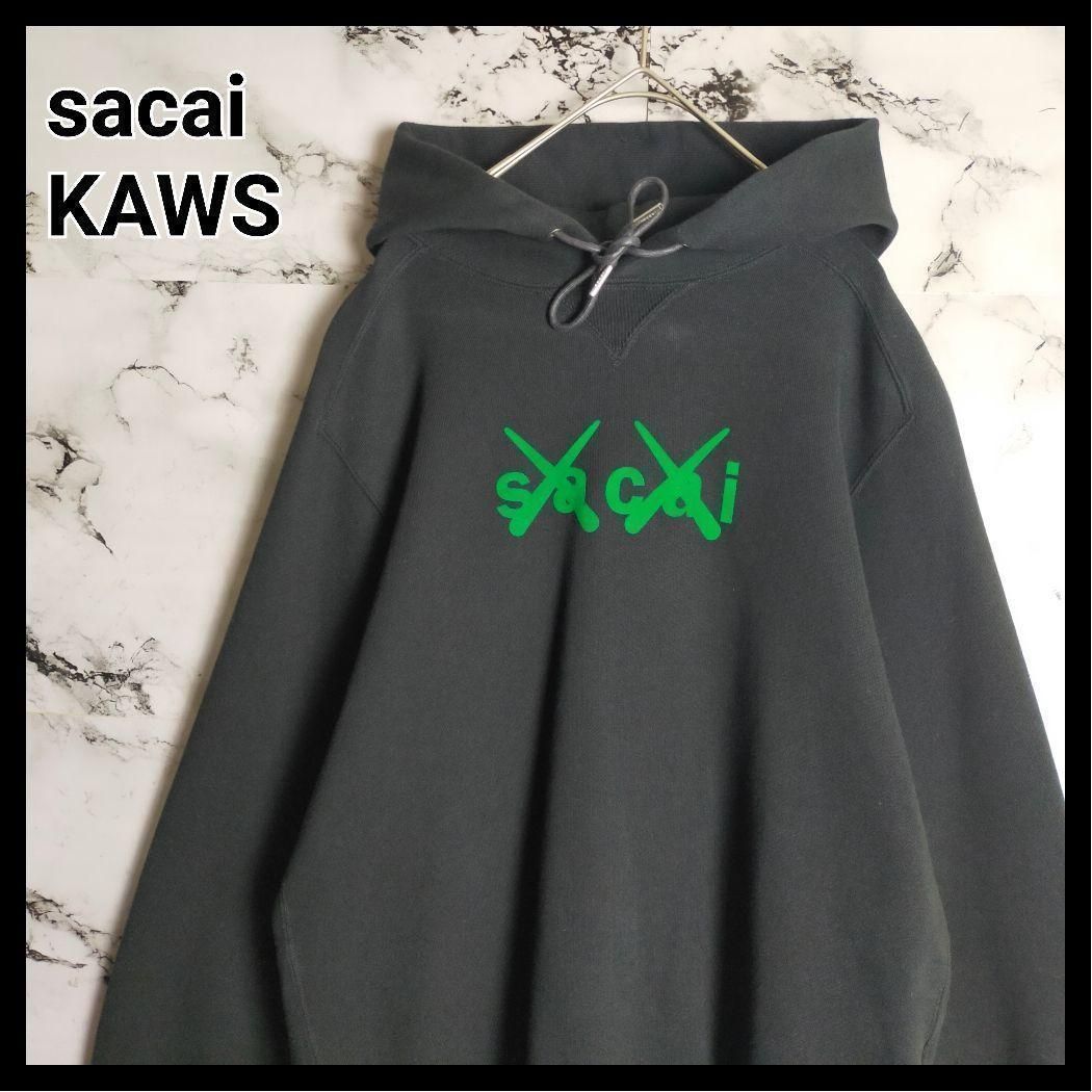激レア】sacai × KAWS パーカー 1(M相当) 黒 フェルトロゴ コラボ