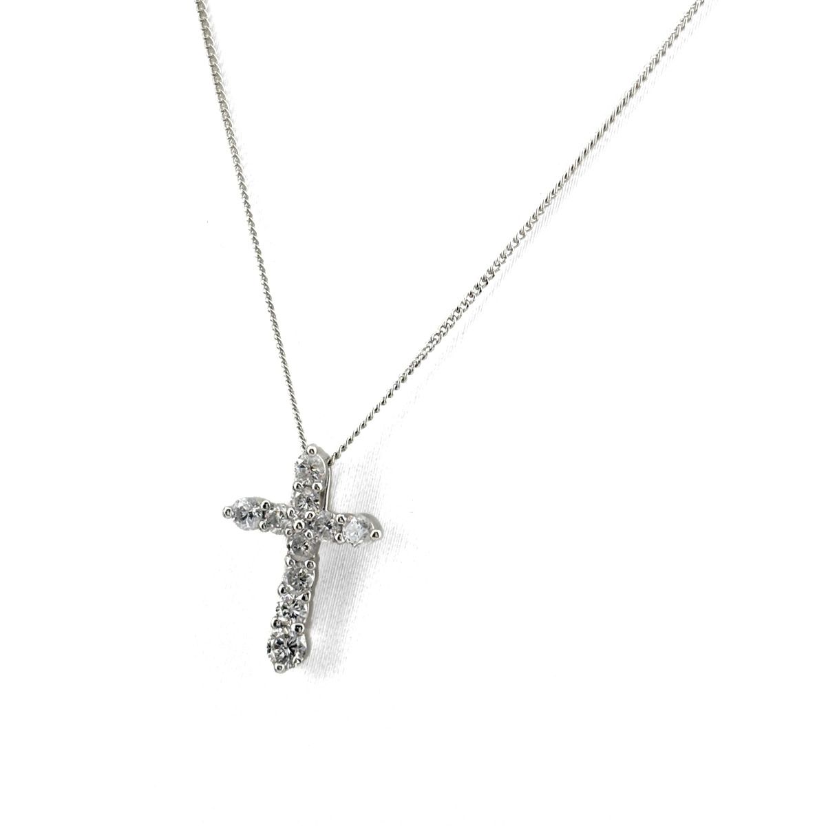 クロスモチーフ プラチナ ペンダント メレダイヤ 十字架 ネックレス Pt900 Pt850 ダイヤモンド レディース 【中古】