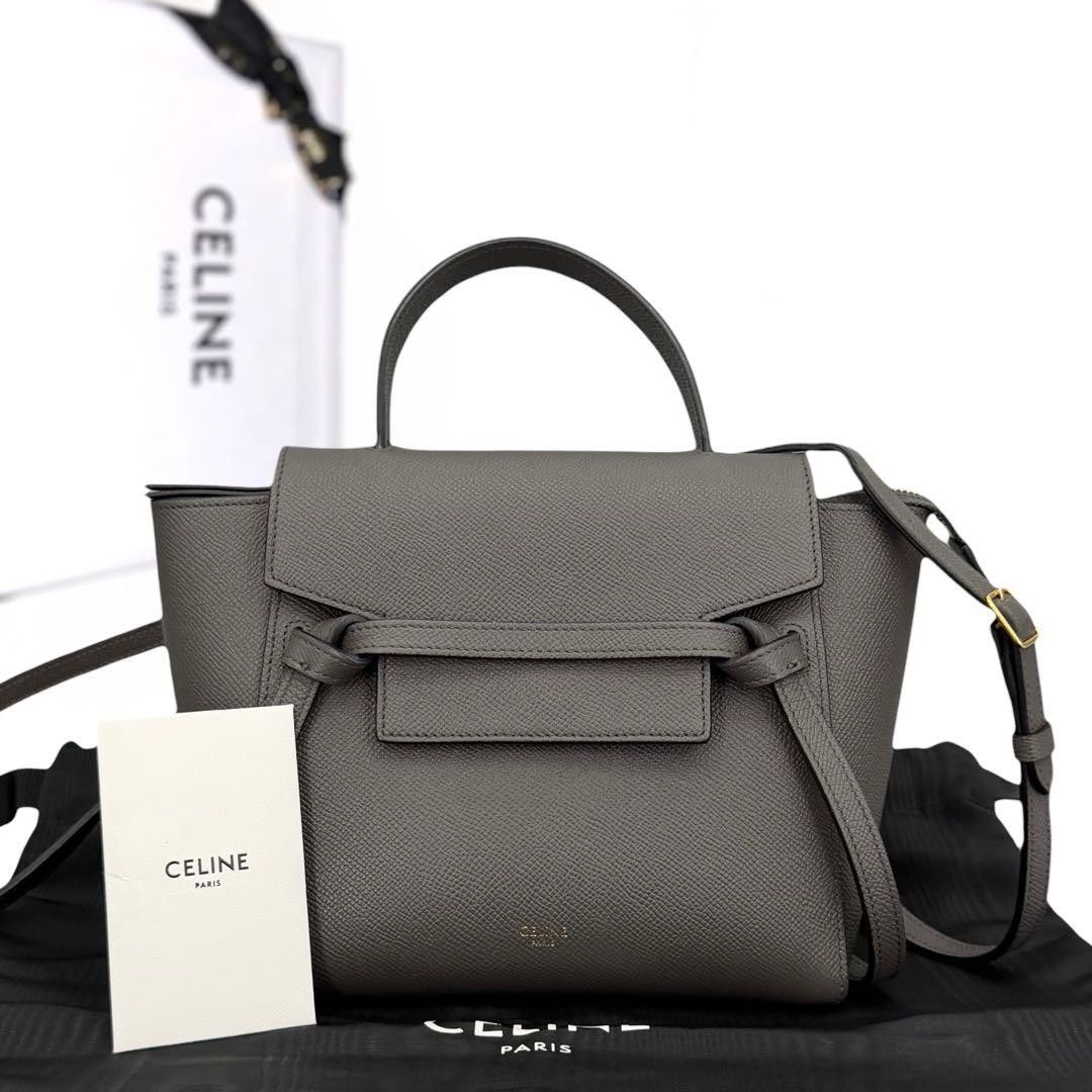 セリーヌ ベルトバッグ ナノ グレー ハンドバッグ ショルダー CELINE 2WAY レザー