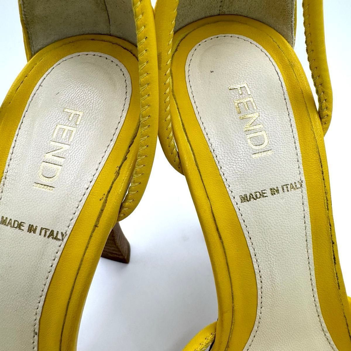 FENDI フェンディ レザー ヒール サンダル イエロー 36 レディース 美