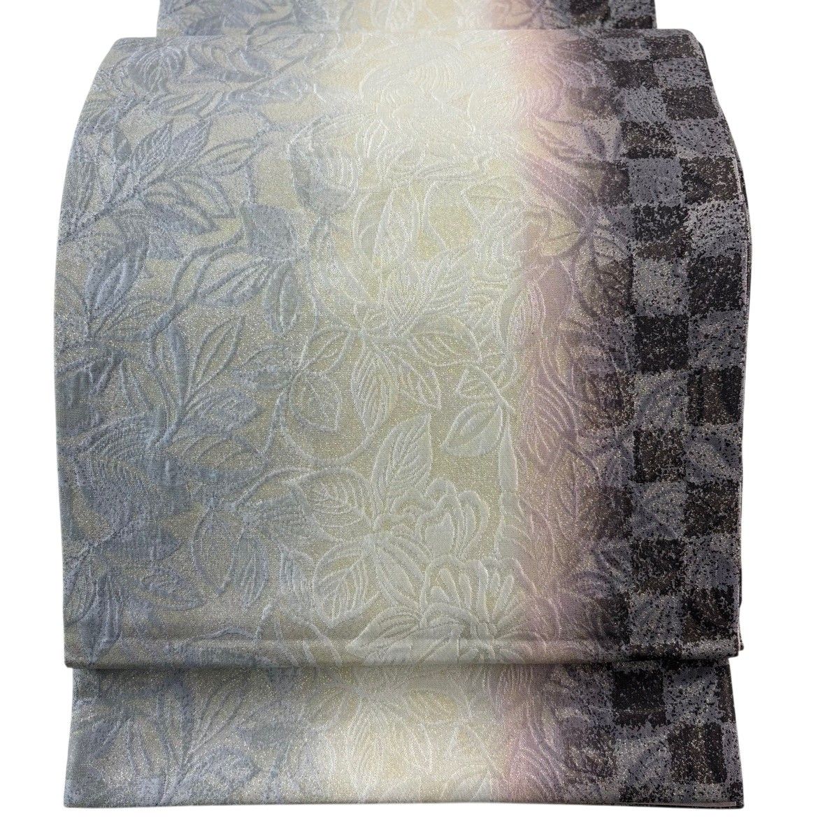 【美品】 袋帯 名品 草花 市松 箔 濃紫 全通 正絹 【中古】 11,692円