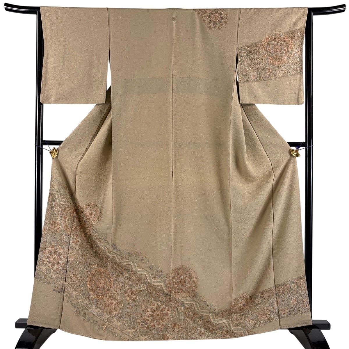 訪問着 身丈161.5cm 裄丈64cm M 袷 華文 鳥 刺繍 茶色 正絹 名品 一つ紋 【中古】 12,994円