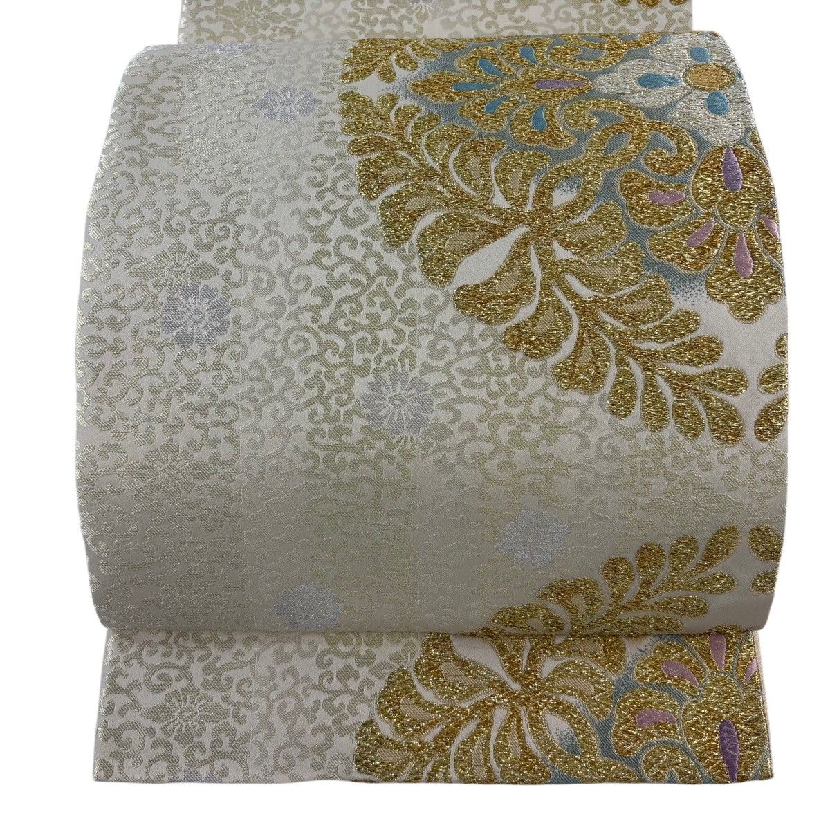 【美品】 袋帯 秀品 華文 花唐草 金銀糸 箔 ベージュ 六通 正絹 【中古】 7,040円