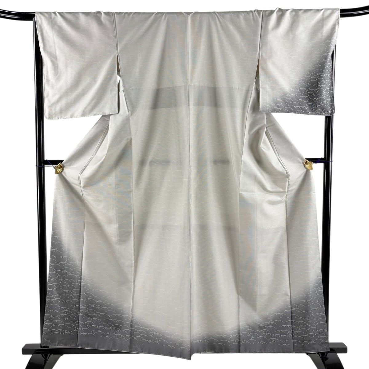 【美品】 付下げ 身丈159cm 裄丈67.5cm L 袷 紬地 芝 灰白 正絹 秀品 【中古】
