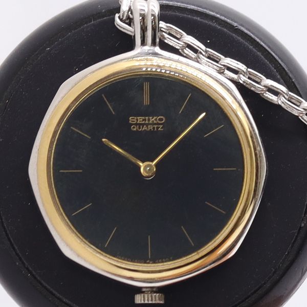 良品 稼動 セイコー ペンダントウォッチ 1400-0920 QZ ブラック文字盤 レディース腕時計 0561000 7ERT NAM ABC27721
