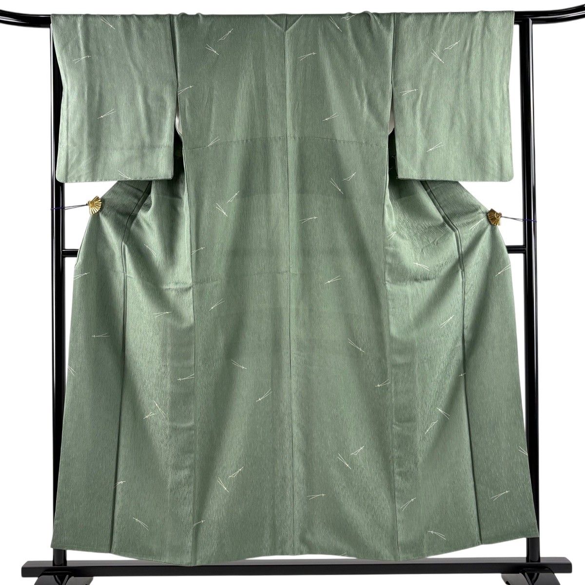 【美品】 小紋 身丈156cm 裄丈64cm M 袷 バチ衿 松葉 地紋 薄緑 正絹 秀品 【中古】 6,336円