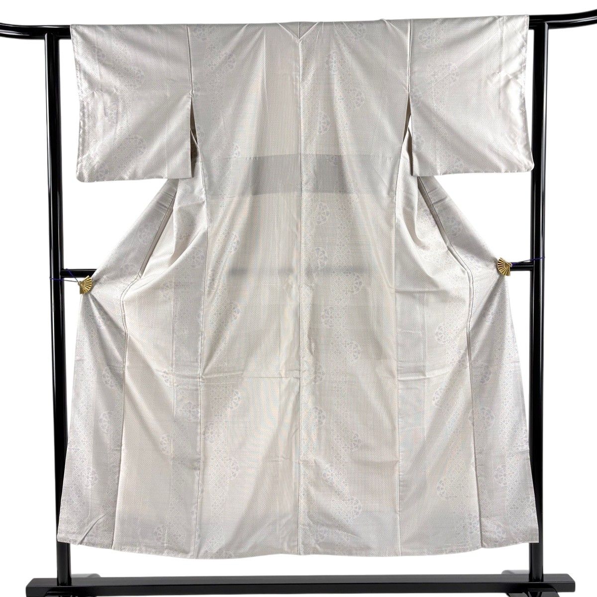 【美品】 紬 身丈150.5cm 裄丈60cm S 袷 華文 立涌 灰白 正絹 秀品 【中古】