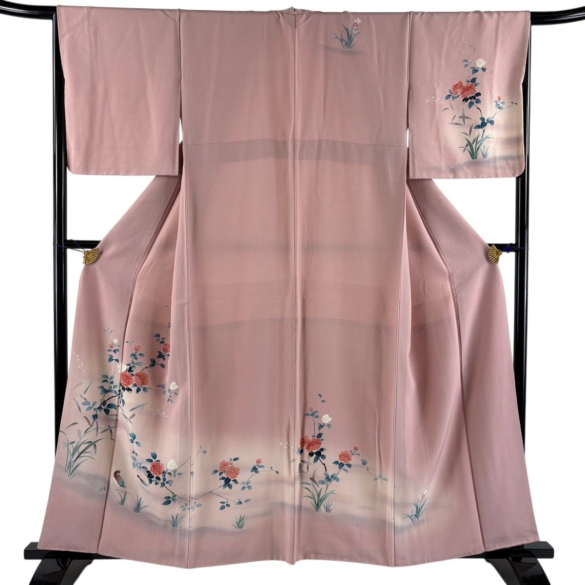 【美品】 訪問着 身丈158.5cm 裄丈66cm M 袷 枝花 鳥 染め分け ぼかし ピンク 正絹 秀品 【中古】 8,378円